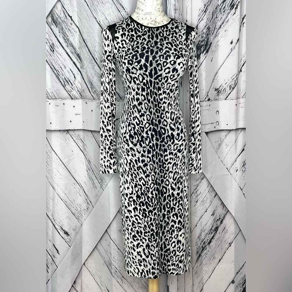 Le Superbe Kate Leopard Black & White Midi Dress Size S